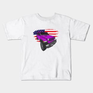 Jeep Wrangler with American Flag - Purple Kids T-Shirt